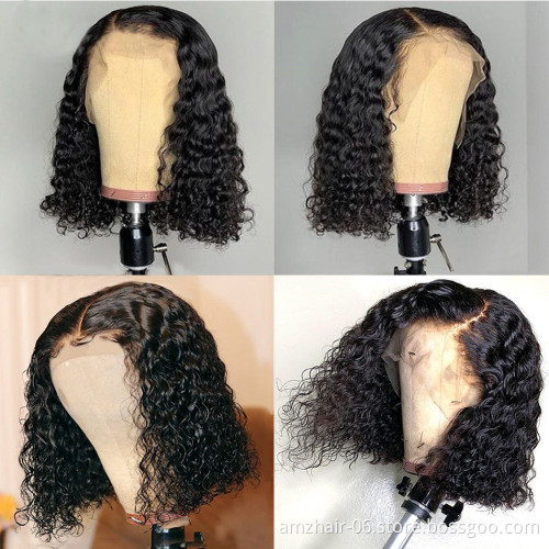 Hd Full Lace Frontal Bob Wig For Black Women Kinky Curly Peruvian Natural Virgin Human Hair Full Transparent Front Wig Vendor